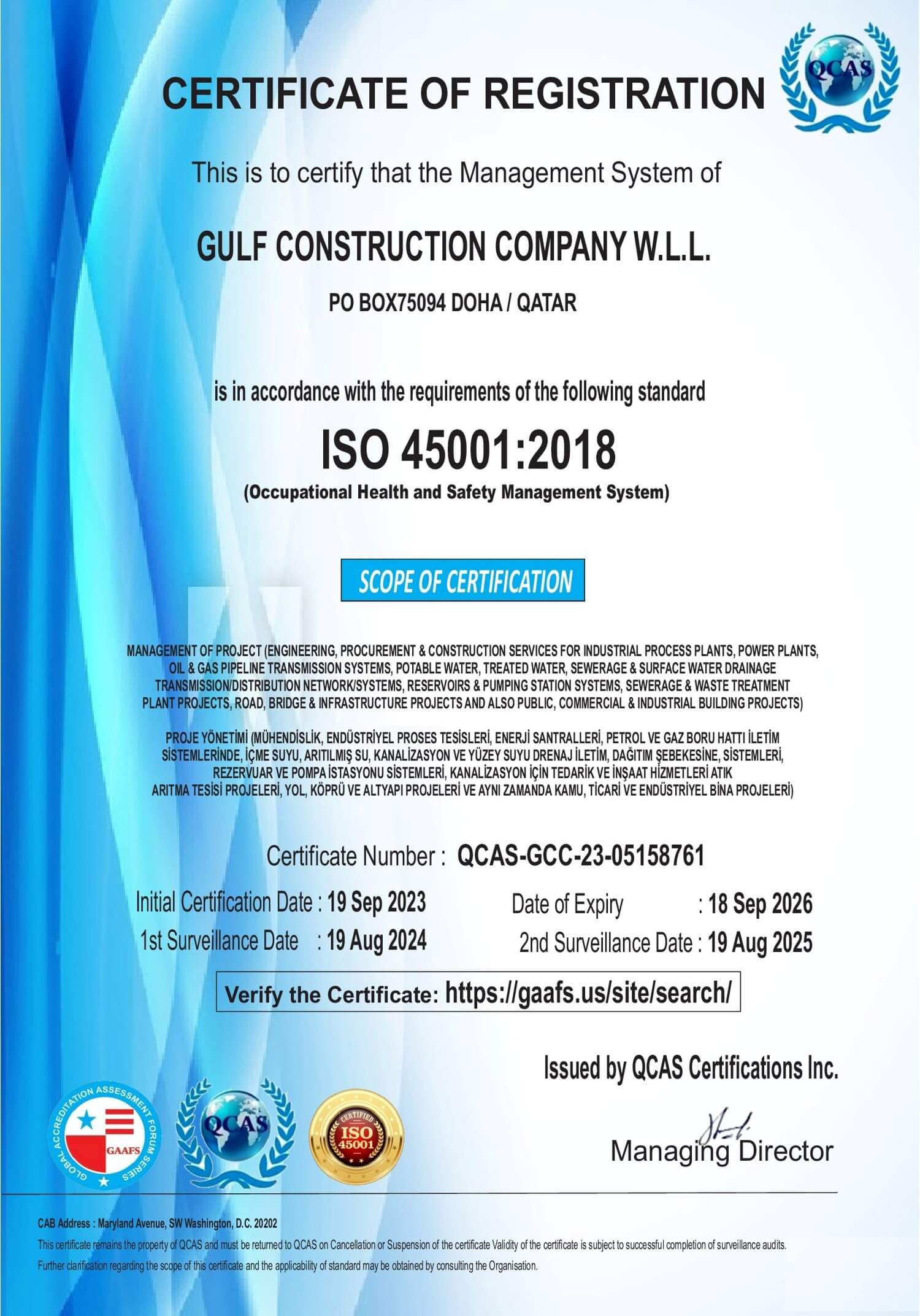 ISO 45001:2018 Certificate